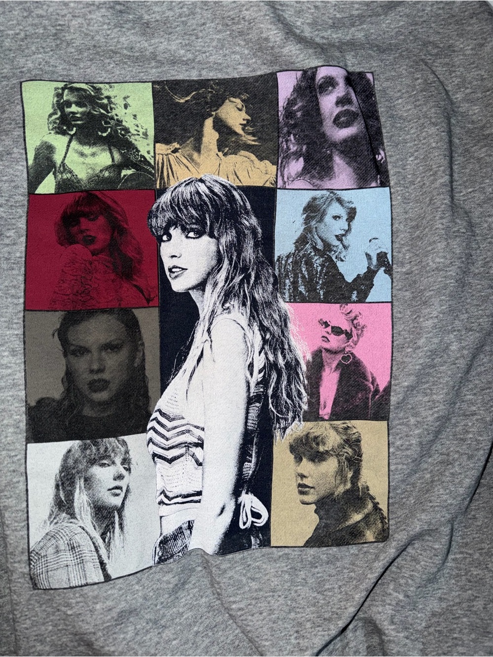 Taylor Swift Gray Pullover Sweater with Multicolor Photo Block Print